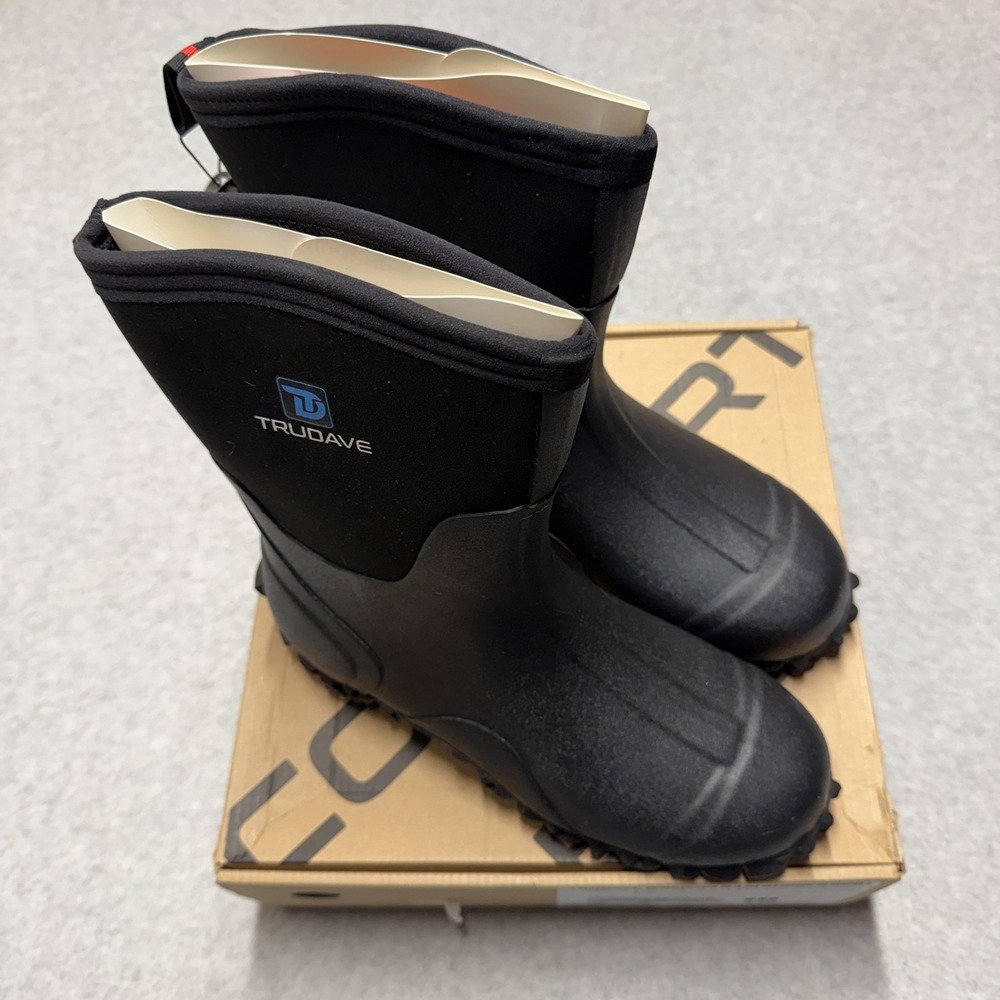 Trudave Rain Rubber Boots Womens 10 Black Waterproof Insulated Mid Calf Pull On